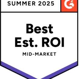 SocialBee Best Estimated ROI Mid Market G2 badge for summer 2025