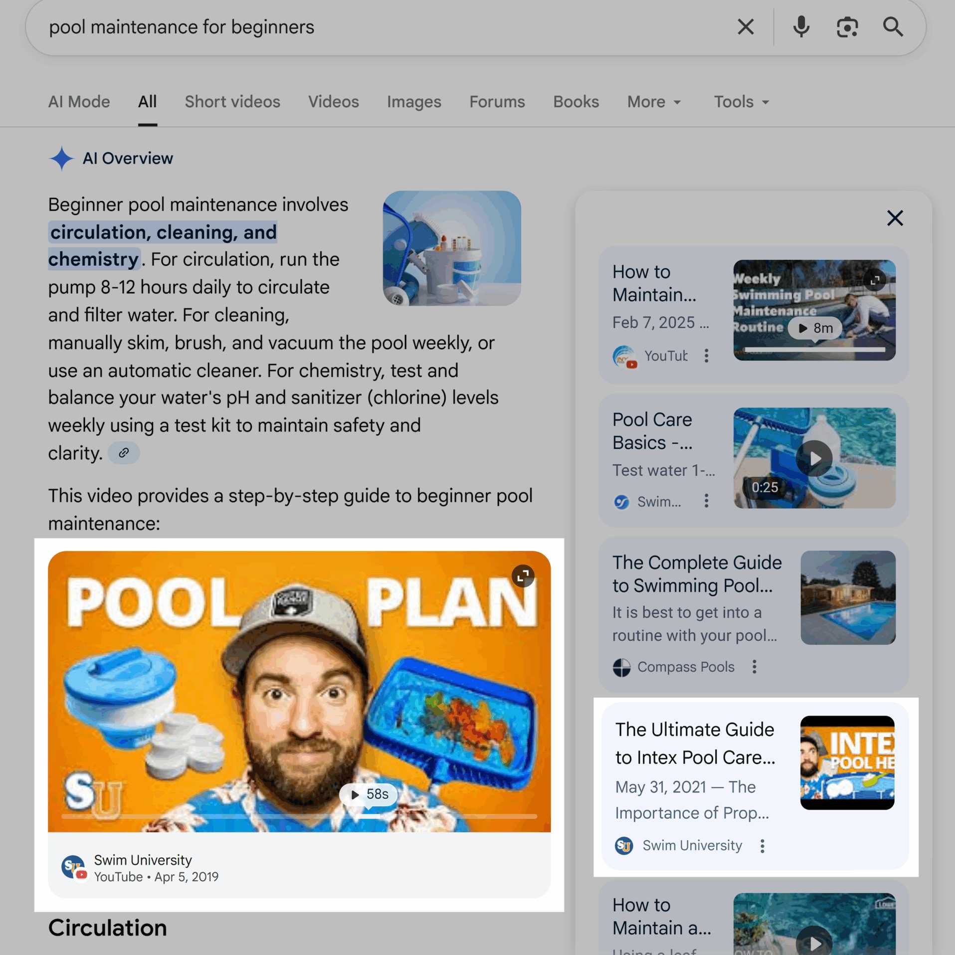 Swim University 在 AI 概述和“人们也问”中的示例