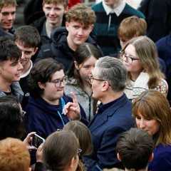 Prime Minister Sir Keir Starmer speaks to students at the engineering workshop at Coleg Menai in Anglesey (Temilade Adelaja/PA)