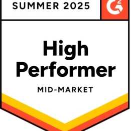 SocialBee High Performer Mid-Market G2 badge for summer 2025
